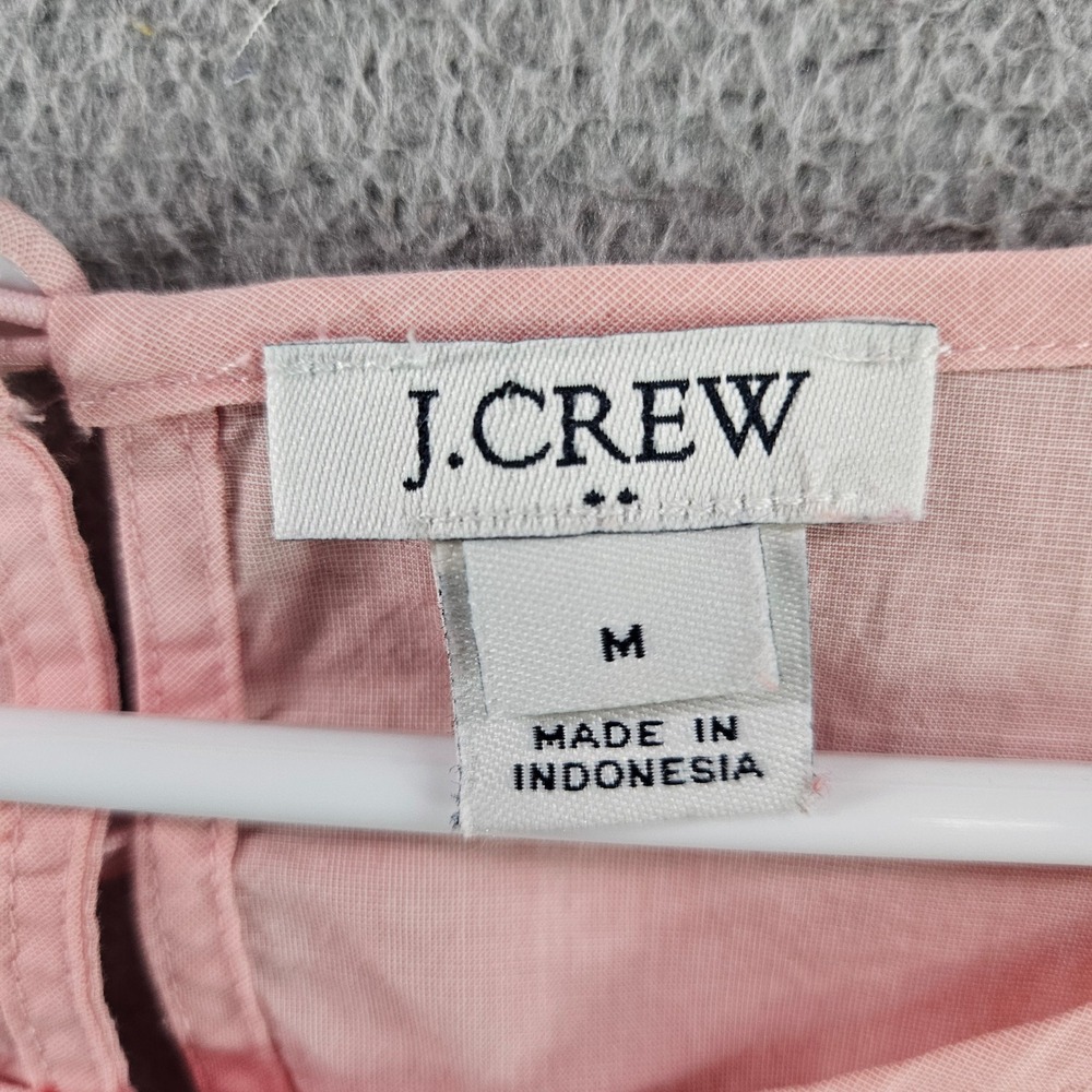 J.Crew Womens Pink Cotton Ruffle Tie Sleeve Blouse Top Medium Keyhole Back - Picture 3 of 10
